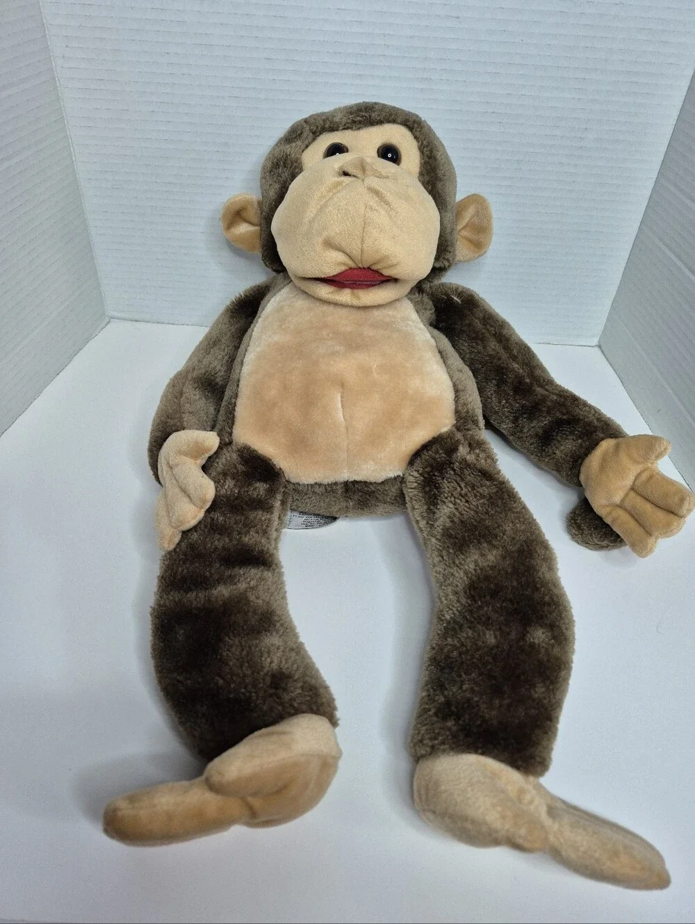 Monkey Stuffed Animal Puppet with Zipper Pouch